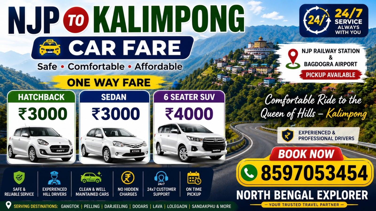NJP to Klimpong Car Fare